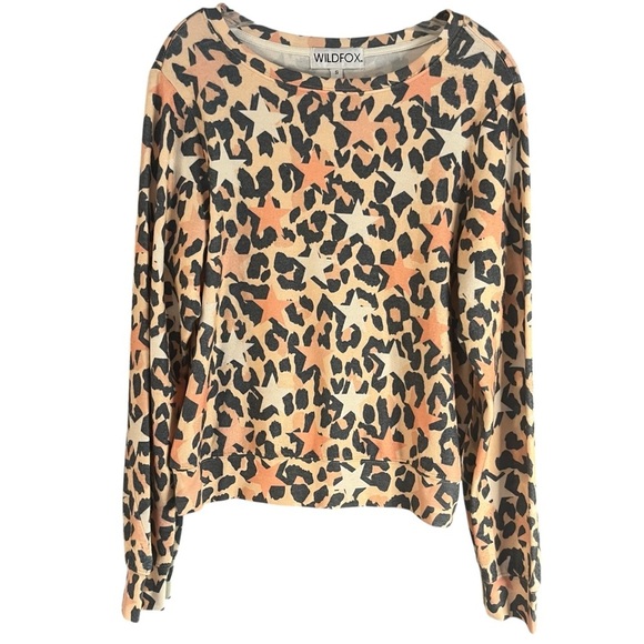 Wildfox Animal Print & Stars Pullover Coral/Charcoal Cozy Sweatshirt Sz S - Picture 1 of 10